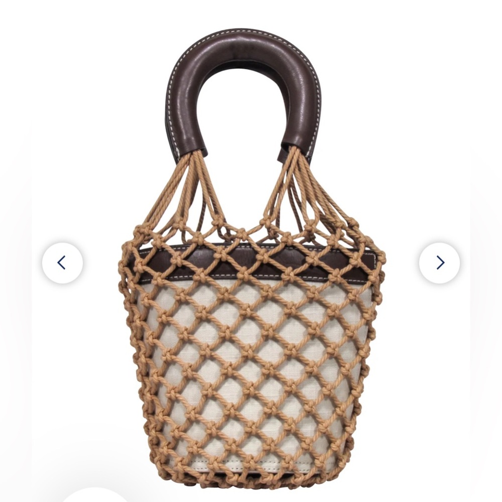 NWT Staud Moreau Macrame And Leather Net Bucket Bag